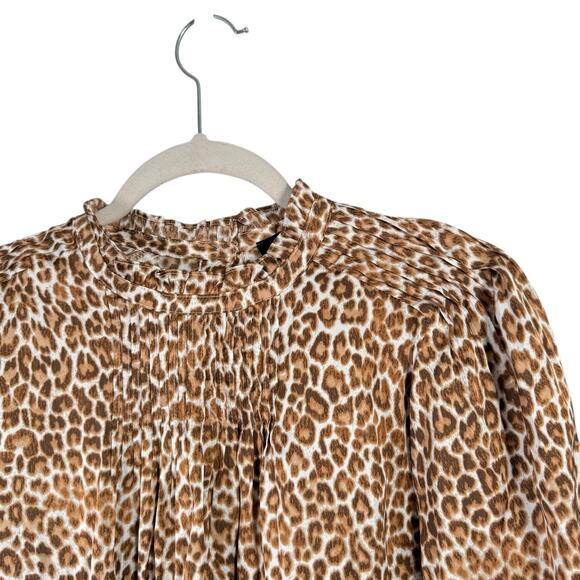 J Crew Ruffleneck Drapey Top Leopard Preppy Office Dinner Event NEW Womens XS - Picture 3 of 9